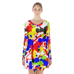 Colorfull Long Sleeve Velvet V-neck Dress