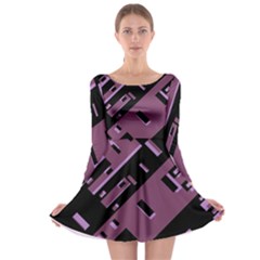 Dark Geometric Shapes Print Pattern Long Sleeve Skater Dress