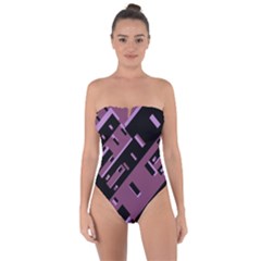 Dark Geometric Shapes Print Pattern Tie Back One Piece Swimsuit by dflcprintsclothing