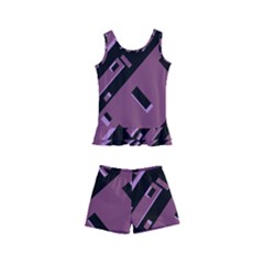 Dark Geometric Shapes Print Pattern Kids  Boyleg Swimsuit