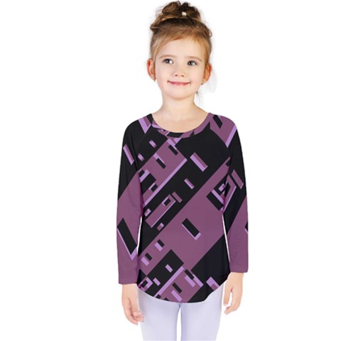 Dark Geometric Shapes Print Pattern Kids  Long Sleeve Tee by dflcprintsclothing