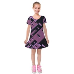 Dark Geometric Shapes Print Pattern Kids  Short Sleeve Velvet Dress by dflcprintsclothing