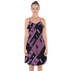 Dark Geometric Shapes Print Pattern Ruffle Detail Chiffon Dress