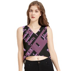 Dark Geometric Shapes Print Pattern V-neck Cropped Tank Top by dflcprintsclothing