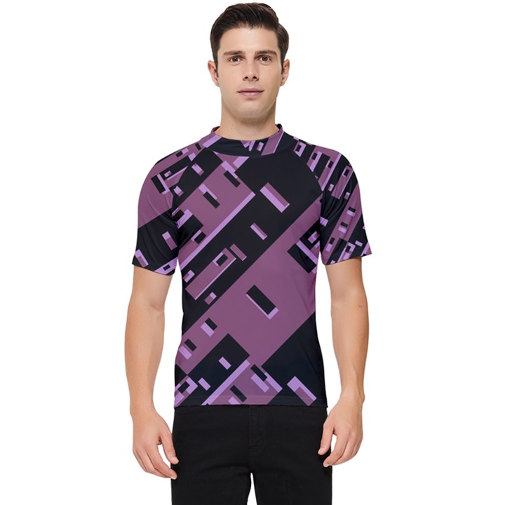 Dark Geometric Shapes Print Pattern Men s Short Sleeve Rash Guard