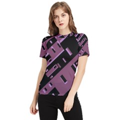 Dark Geometric Shapes Print Pattern Women s Short Sleeve Rash Guard by dflcprintsclothing