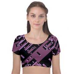 Dark Geometric Shapes Print Pattern Velvet Short Sleeve Crop Top  by dflcprintsclothing