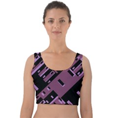 Dark Geometric Shapes Print Pattern Velvet Crop Top