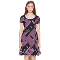 Dark Geometric Shapes Print Pattern Inside Out Cap Sleeve Dress