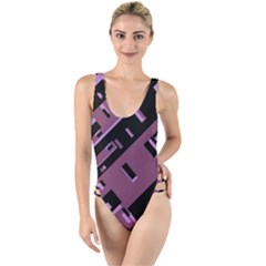 Dark Geometric Shapes Print Pattern High Leg Strappy Swimsuit by dflcprintsclothing