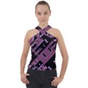 Dark Geometric Shapes Print Pattern Cross Neck Velour Top View1