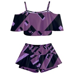 Dark Geometric Shapes Print Pattern Kids  Off Shoulder Skirt Bikini by dflcprintsclothing