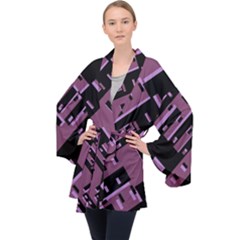 Dark Geometric Shapes Print Pattern Long Sleeve Velvet Kimono  by dflcprintsclothing