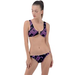 Dark Geometric Shapes Print Pattern Ring Detail Crop Bikini Set by dflcprintsclothing