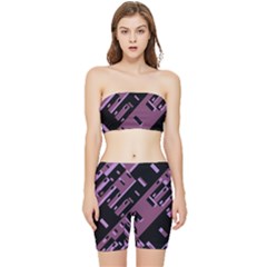 Dark Geometric Shapes Print Pattern Stretch Shorts And Tube Top Set