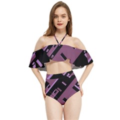 Dark Geometric Shapes Print Pattern Halter Flowy Bikini Set  by dflcprintsclothing