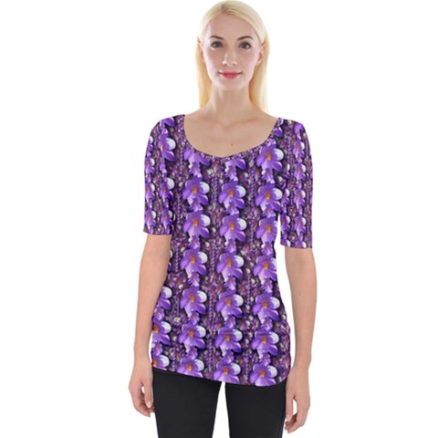 Flowers Into A Decorative Field Of Bloom Popart Wide Neckline Tee by pepitasart