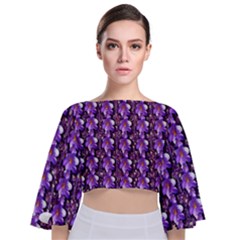 Flowers Into A Decorative Field Of Bloom Popart Tie Back Butterfly Sleeve Chiffon Top by pepitasart