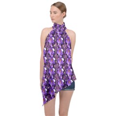 Flowers Into A Decorative Field Of Bloom Popart Halter Asymmetric Satin Top