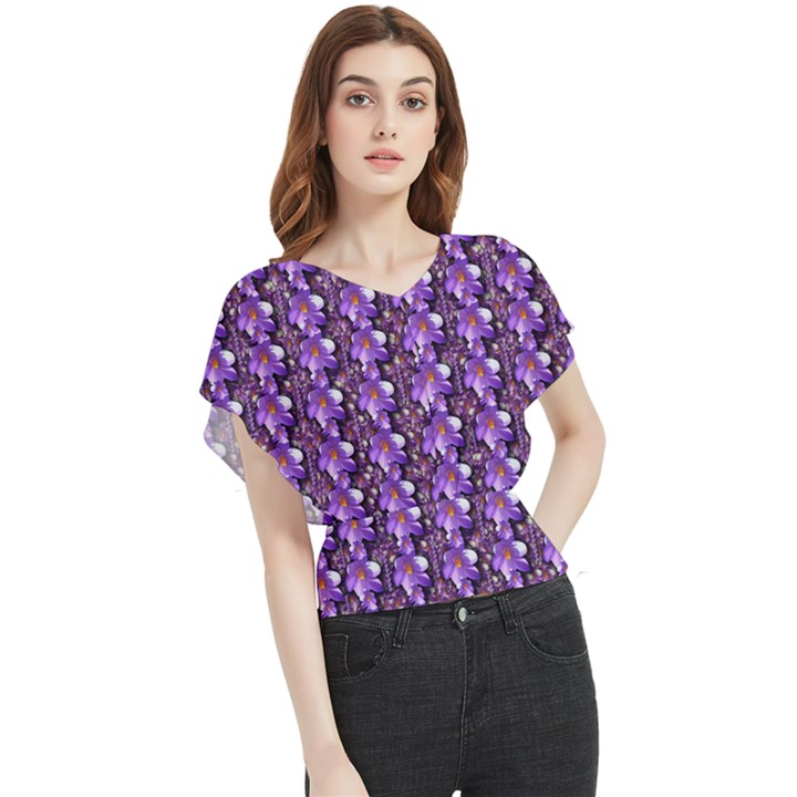 Flowers Into A Decorative Field Of Bloom Popart Butterfly Chiffon Blouse