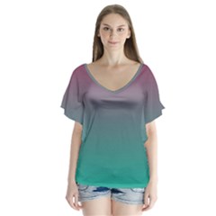 Teal Sangria V-neck Flutter Sleeve Top by SpangleCustomWear