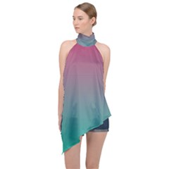 Teal Sangria Halter Asymmetric Satin Top