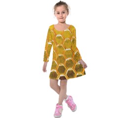 Hexagonal Windows Kids  Long Sleeve Velvet Dress by essentialimage365