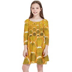 Hexagonal Windows Kids  Quarter Sleeve Skater Dress