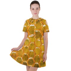 Hexagonal Windows Short Sleeve Shoulder Cut Out Dress  by essentialimage365