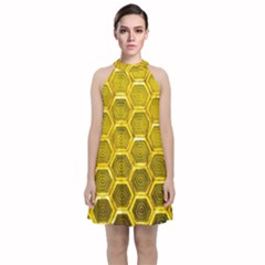 Hexagon Windows Velvet Halter Neckline Dress  by essentialimage365