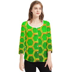 Hexagon Window Chiffon Quarter Sleeve Blouse