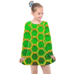 Hexagon Window Kids  Long Sleeve Dress by essentialimage365