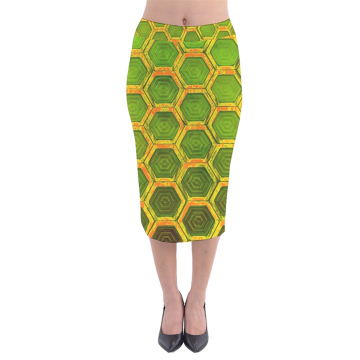 Hexagon Windows Velvet Midi Pencil Skirt