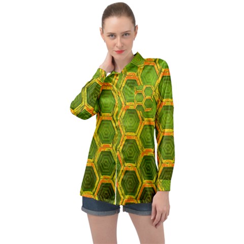 Hexagon Windows Long Sleeve Satin Shirt by essentialimage365