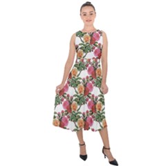 Flowers Pattern Midi Tie-back Chiffon Dress by goljakoff