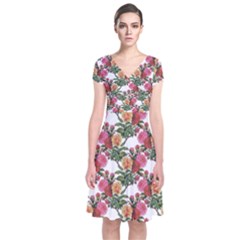 Flowers Pattern Short Sleeve Front Wrap Dress by goljakoff