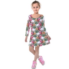 Flowers Pattern Kids  Long Sleeve Velvet Dress by goljakoff