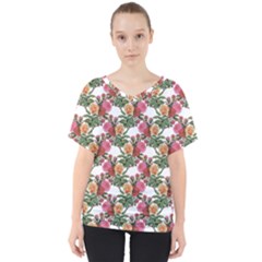 Flowers Pattern V-neck Dolman Drape Top by goljakoff