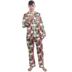 Flowers Pattern Men s Long Sleeve Satin Pajamas Set by goljakoff