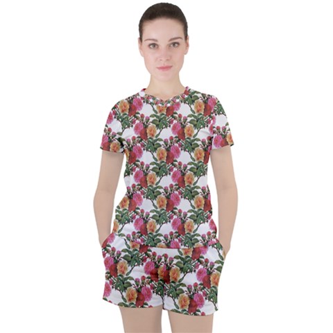 Flowers Pattern Women s Tee And Shorts Set by goljakoff