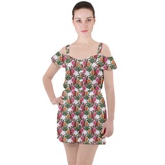 Flowers Pattern Ruffle Cut Out Chiffon Playsuit by goljakoff