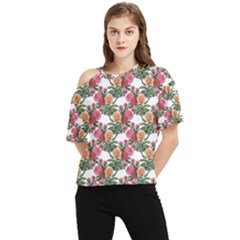 Flowers Pattern One Shoulder Cut Out Tee by goljakoff