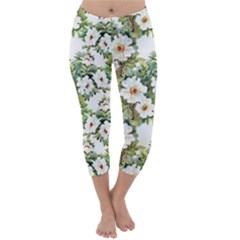 White Flowers Capri Winter Leggings  by goljakoff