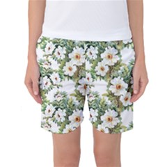 White Flowers Women s Basketball Shorts by goljakoff