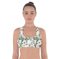 White Flowers Cross Back Sports Bra by goljakoff