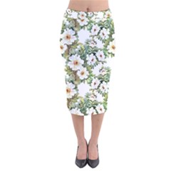 White Flowers Velvet Midi Pencil Skirt by goljakoff