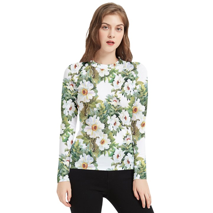 White flowers Women s Long Sleeve Rash Guard