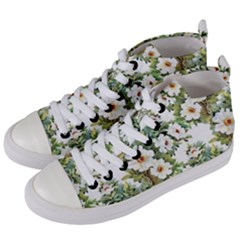 White Flowers Women s Mid-top Canvas Sneakers by goljakoff