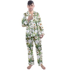 White Flowers Men s Long Sleeve Satin Pajamas Set by goljakoff