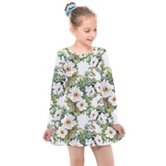 White Flowers Kids  Long Sleeve Dress by goljakoff